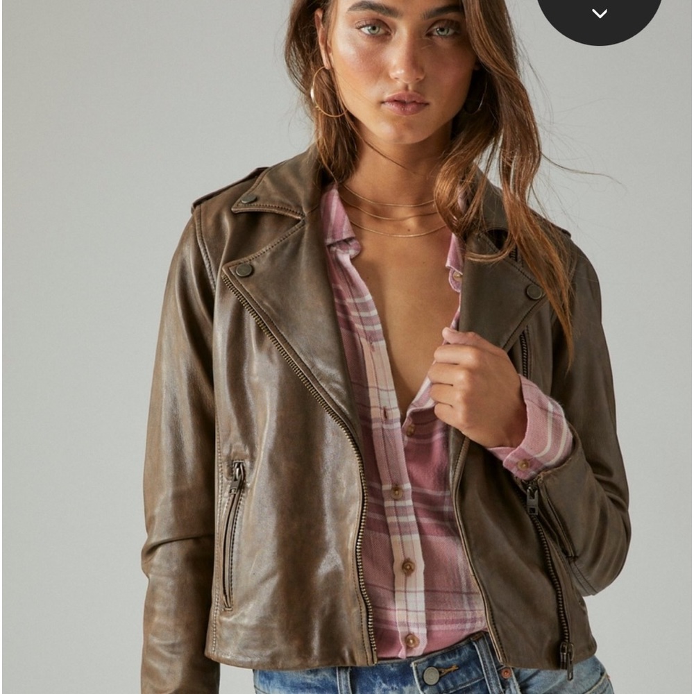 Lucky Brand Collection Leather Moto Jacket Size Large